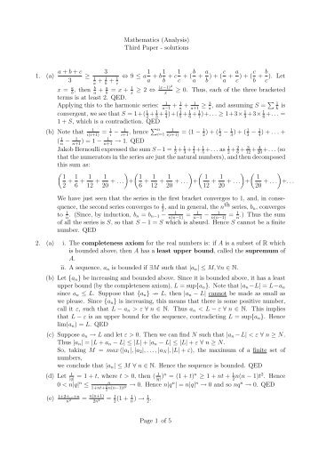 Mathematics (Analysis) Third Paper - solutions 1. (a) a + b + c ... - DCU