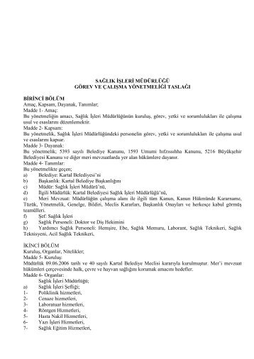 Sağlık İşleri Müdürlüğü Çalışma Yönetmeliği - Kartal Belediyesi