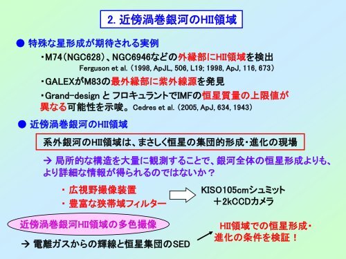 å¤è²æ®åã«ããè¿åæ¸¦å·»éæ²³HIIé åã®ç ç©¶:é²æç¶æ³