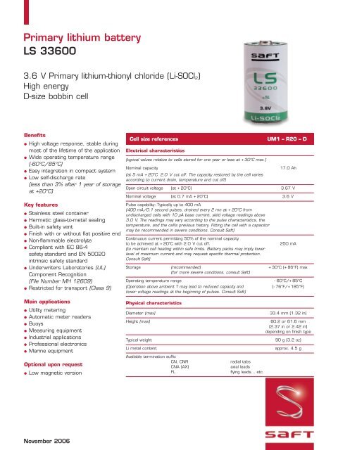 Primary lithium battery LS 33600