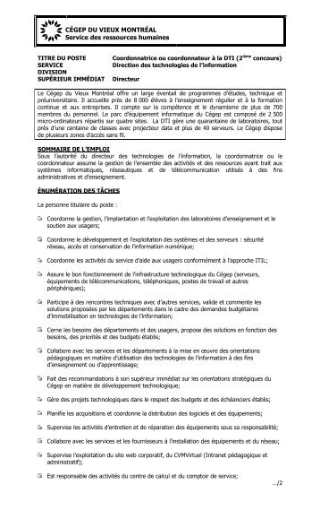 Description Coordonination DTI avec infos supp - Cégep du Vieux ...