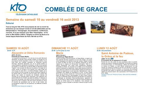 Programme hebdomadaire de la chaîne KTO