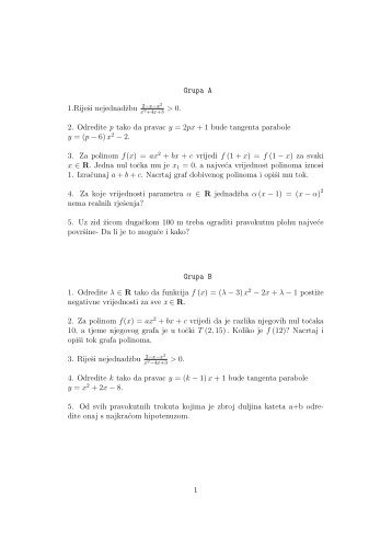 Grupa A 1.RijeÅ¡i nejednadzbu 2âxâx2 > 0. 2. Odredite p tako da ...