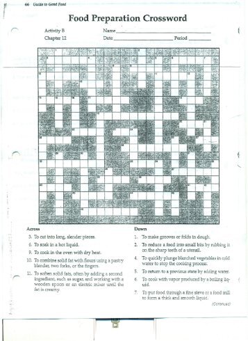 Food Preparation Crossword Puzzle