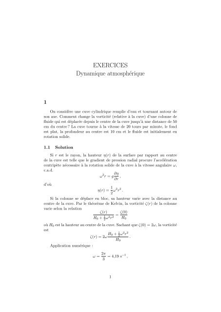 EXERCICES Dynamique atmosphÃ©rique