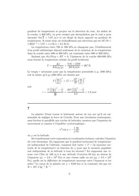 EXERCICES Dynamique atmosphÃ©rique