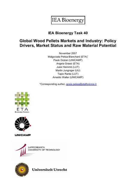 Global Wood Pellets Markets And Industry Iea Bioenergy Task 40