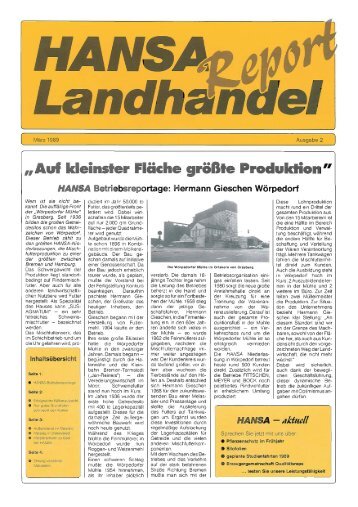 „Auf kleinsier Flüche größie Proclukiion " - HANSA Landhandel