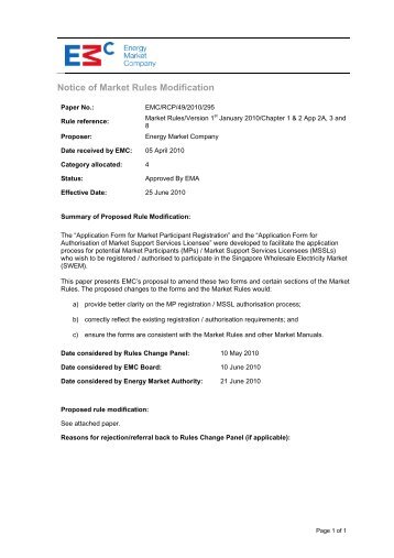 Application form for Market Participant Registration - EMC