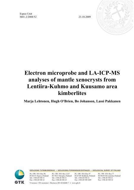 Electron microprobe and LA-ICP-MS analyses of ... - Arkisto.gsf.fi