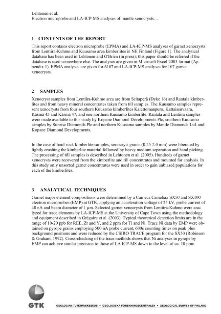 Electron microprobe and LA-ICP-MS analyses of ... - Arkisto.gsf.fi