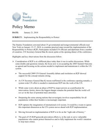 Policy Memo - The Stanley Foundation