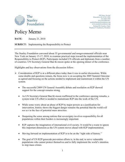 Policy Memo - The Stanley Foundation