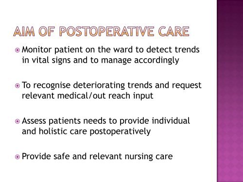Post-operative Nursing Management - MOTEC LIFE-UK