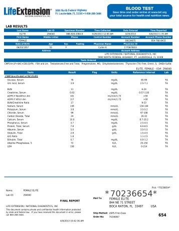 PROD - Blood Lab Results Header - Life Extension