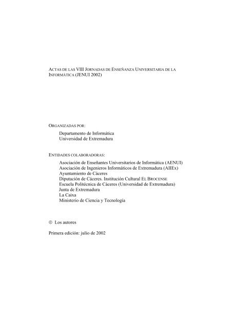 VIII Jornadas de EnseÃ±anza Universitaria de la InformÃ¡tica CÃ¡ceres ...