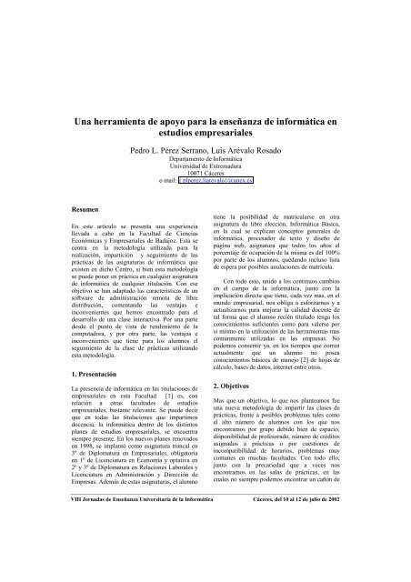 VIII Jornadas de EnseÃ±anza Universitaria de la InformÃ¡tica CÃ¡ceres ...