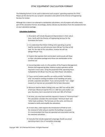 OTAC EQUIPMENT CALCULATION FORMAT - McCormick PCS Info