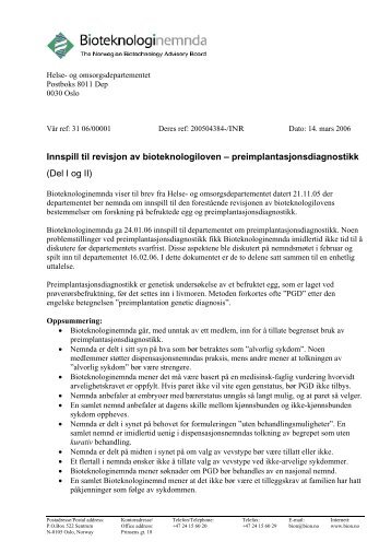 preimplantasjonsdiagnostikk, del I og II - Bioteknologinemnda