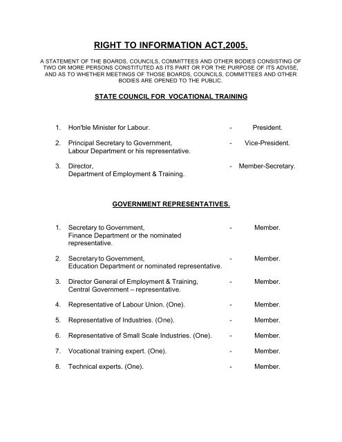 right to information act 2005 - Directorate of Employment and Training