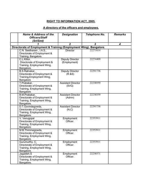 right to information act 2005 - Directorate of Employment and Training