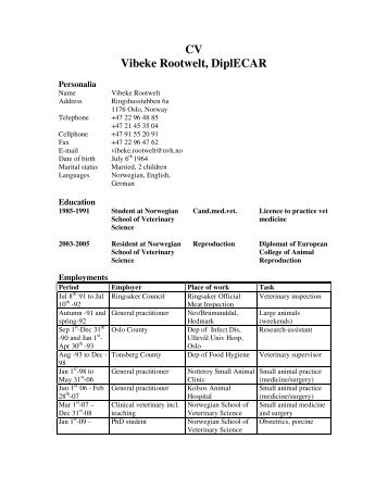 CV Vibeke Rootwelt, DiplECAR - evssar