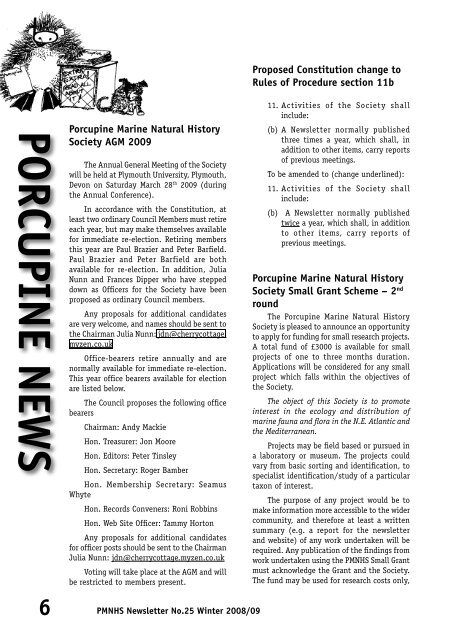 Porcupine Newsletter Number 25, Winter 2008/09.