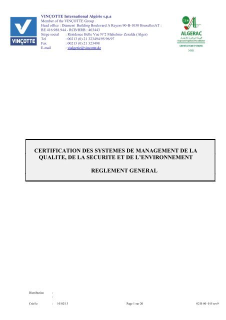 certification des systemes de management de la qualite, de la ...