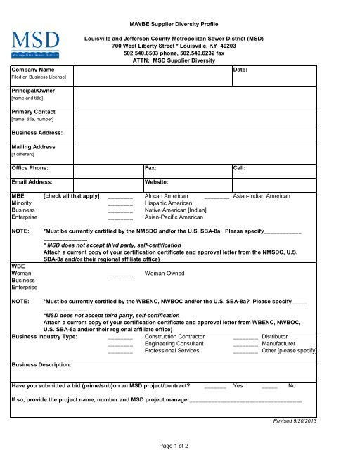 Supplier Diversity Profile Form - MSD