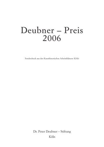 Deubner â€“ Preis 2006 - Dr. Peter Deubner - Stiftung