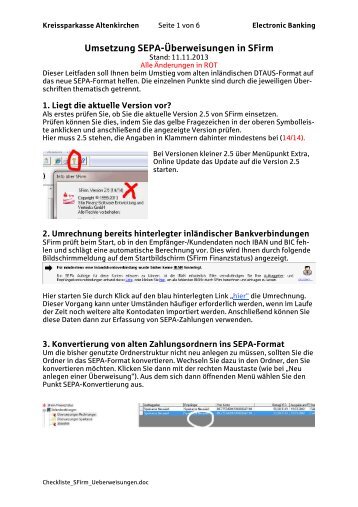 Umsetzung SEPA-Überweisungen in SFirm - Kreissparkasse ...