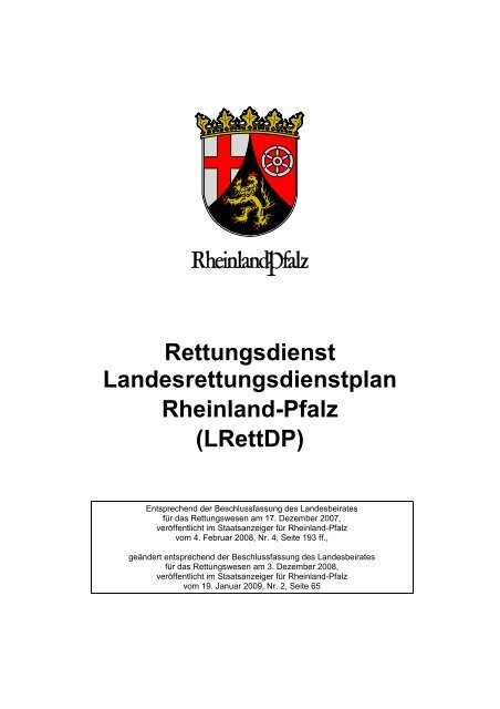 Rettungsdienst Landesrettungsdienstplan Rheinland-Pfalz (LRettDP)