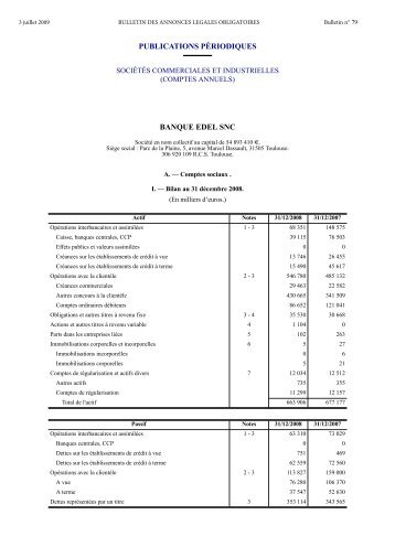 BANQUE EDEL SNC PUBLICATIONS PÉRIODIQUES - Journal Officiel