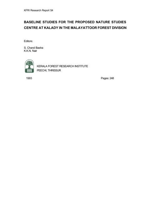 KFRI Research Report - Kerala Forest Research Institute