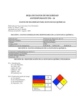 hoja de datos de seguridad antiespumante fm - Silicona.com.mx