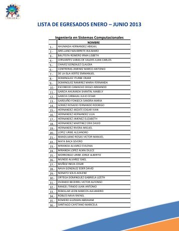 LISTA DE EGRESADOS ENERO â JUNIO 2013