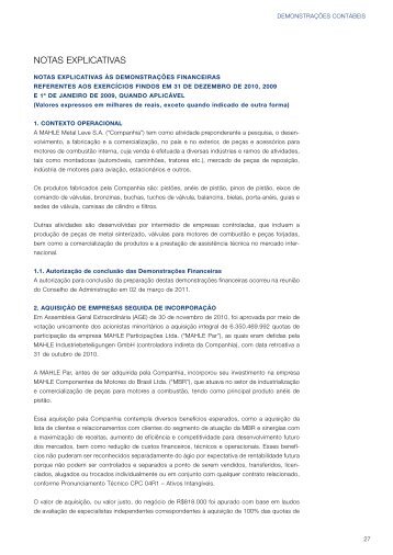 Notas Explicativas às Demonstrações Financeiras - mahle