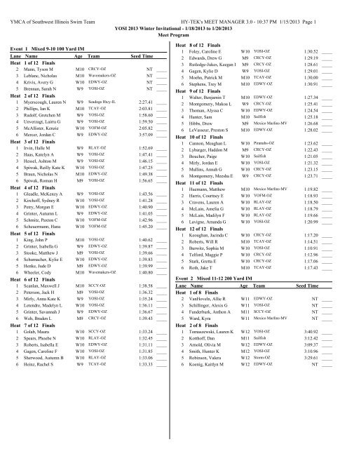 2013 Heat Sheet (all sessions) - YOSI Seals