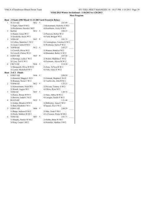 2013 Heat Sheet (all sessions) - YOSI Seals