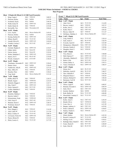 2013 Heat Sheet (all sessions) - YOSI Seals