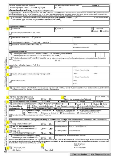 Gewerbe-Anmeldung - Stadt Creglingen