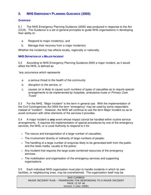 MAJOR INCIDENT PLAN - NHS Cumbria