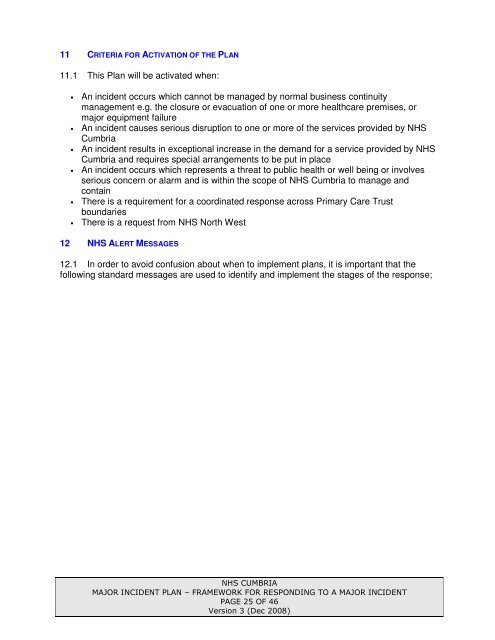 MAJOR INCIDENT PLAN - NHS Cumbria