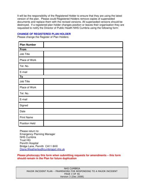 MAJOR INCIDENT PLAN - NHS Cumbria