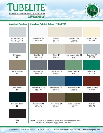 Tubelite Standard Finish Color Chart - syracuse glass company