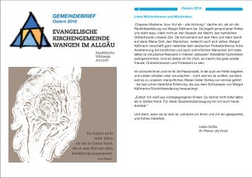 2010 Ostern - Evangelische Kirchengemeinde Wangen im Allgäu