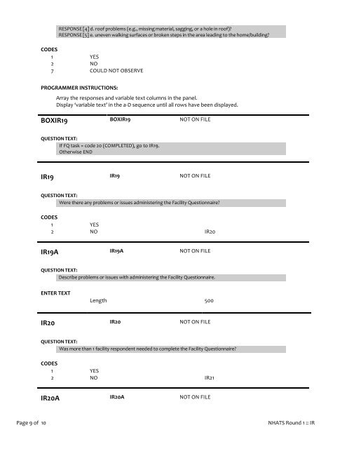 Interviewer Remarks (Including Environmental Checklist) - NHATS