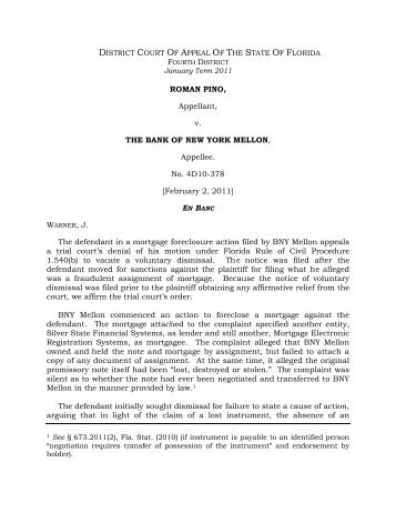 Roman Pino v. Bank of New York Mellon - Fourth District Court of ...