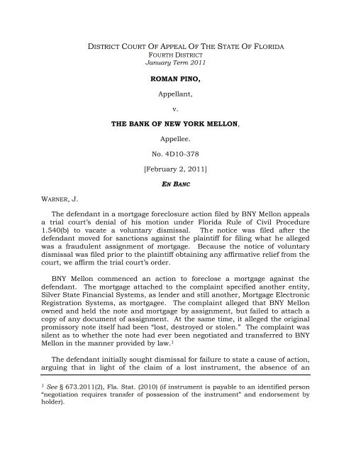 Roman Pino v. Bank of New York Mellon - Fourth District Court of ...