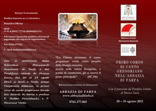 Brochure del Corso di canto gregoriano a Farfa - Assisi OFM